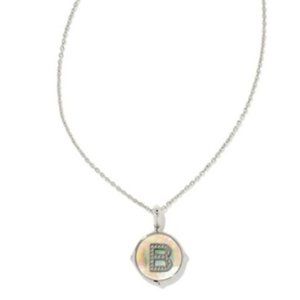 Kendra Scott Letter B Silver Disc Reversible Pendant Necklace in Iridescent Pend